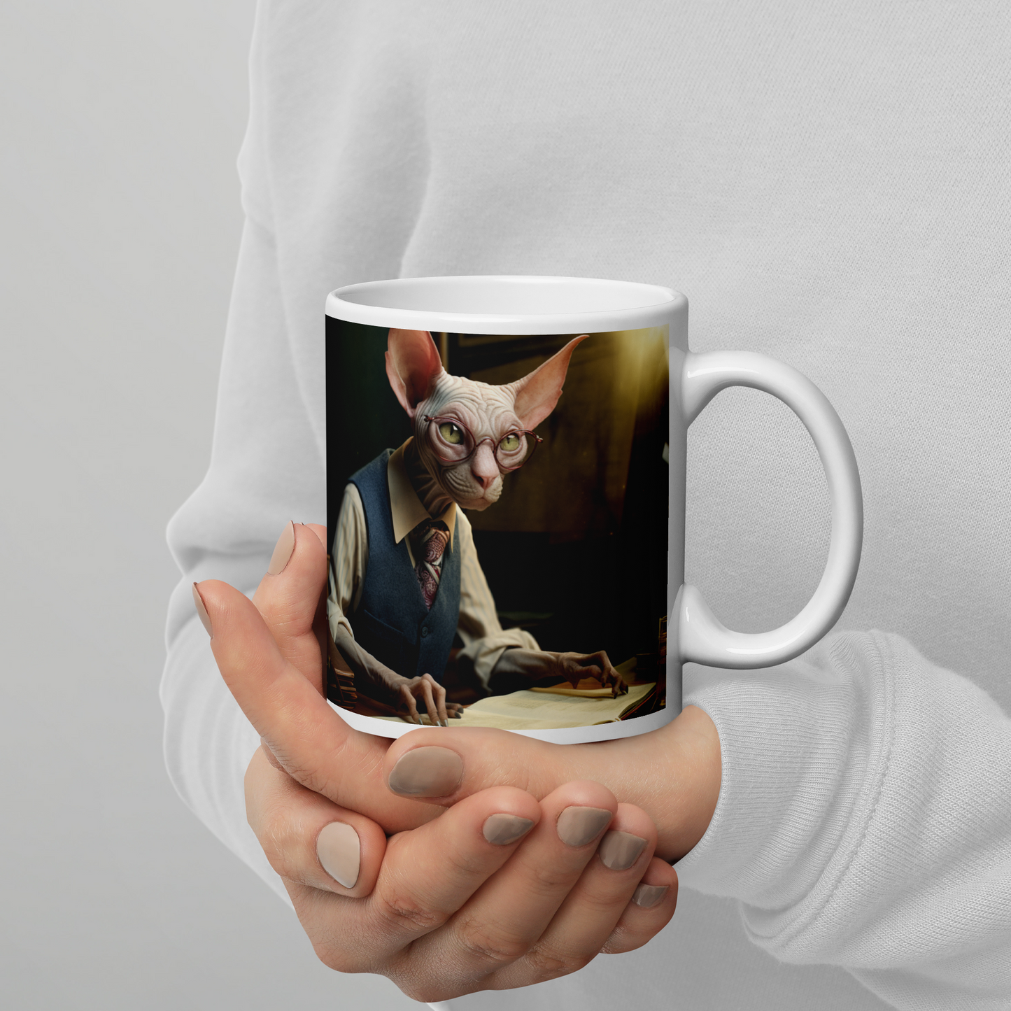 Sphynx Lawyer White glossy mug