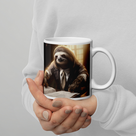 Sloth Lawyer White glossy mug