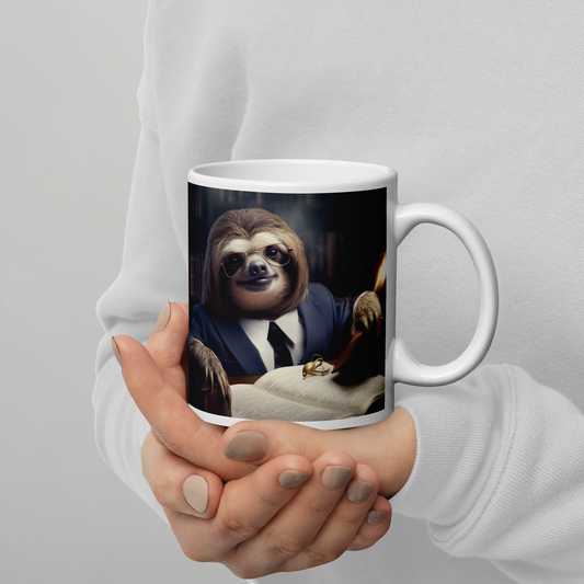 Sloth Lawyer White glossy mug