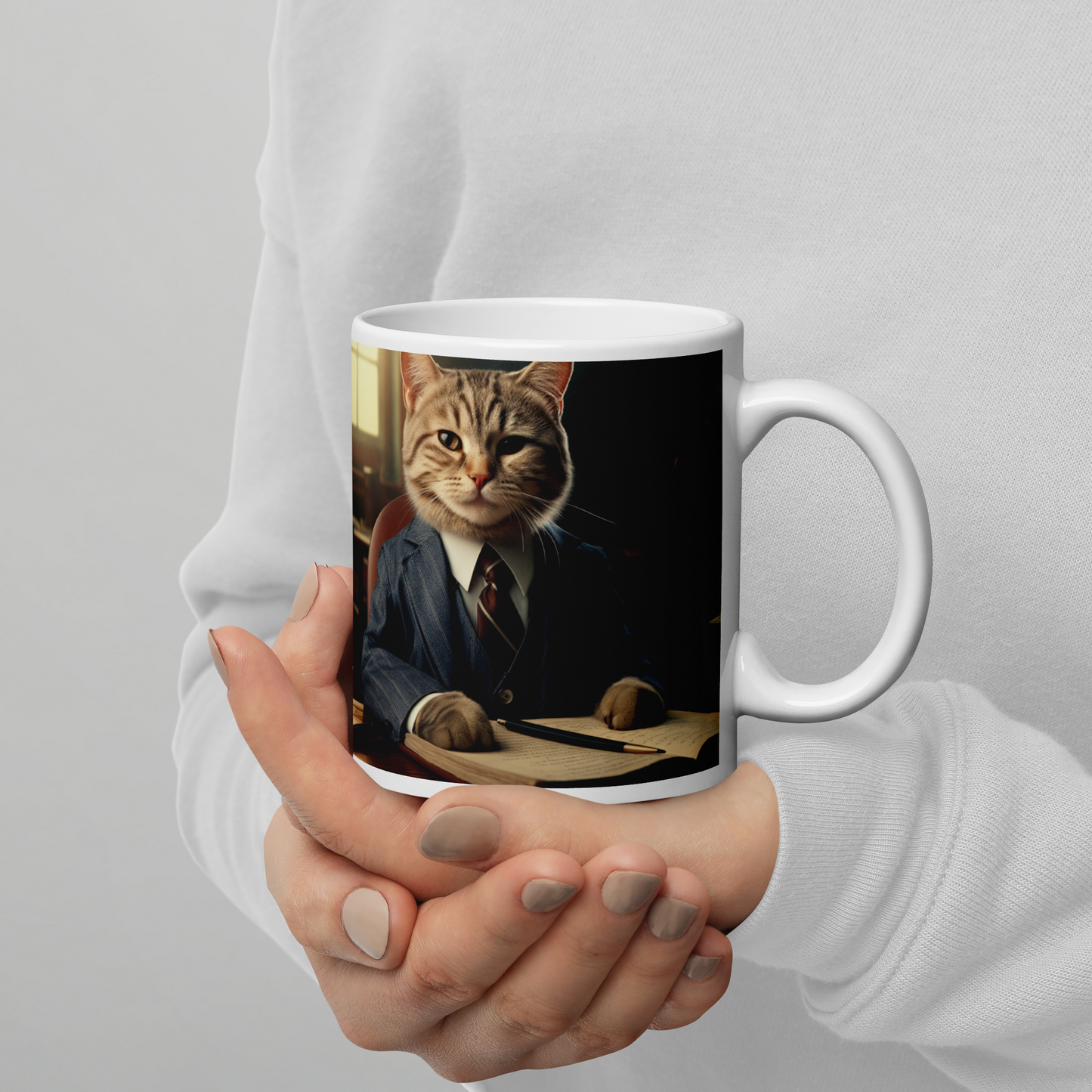 Domestic Shorthair Lawyer White glossy mug