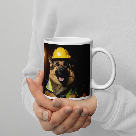 German Shepherd Engineer White glossy mug