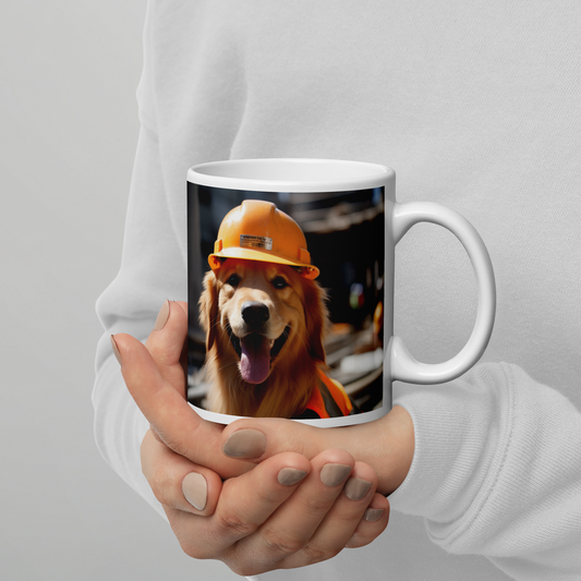 Golden Retriever Engineer White glossy mug