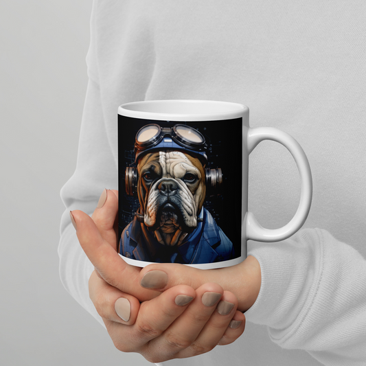 Bulldog Engineer White glossy mug