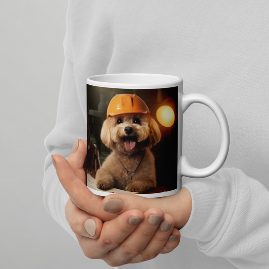 Poodle Engineer White glossy mug