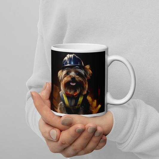 Yorkshire Terrier Engineer White glossy mug