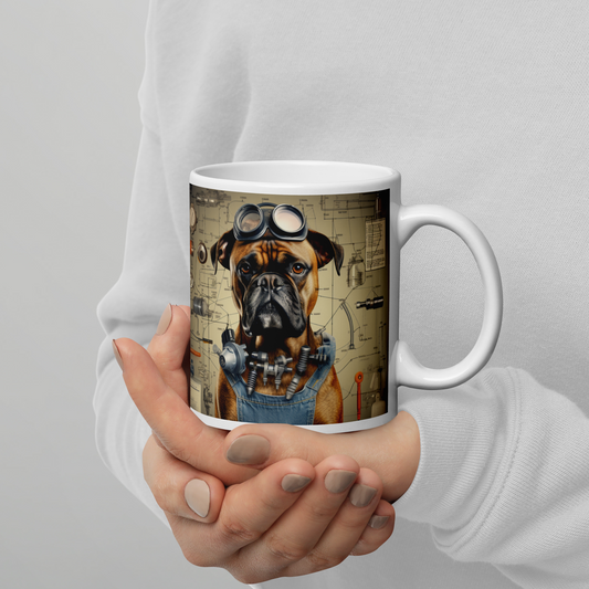 Boxer Engineer White glossy mug
