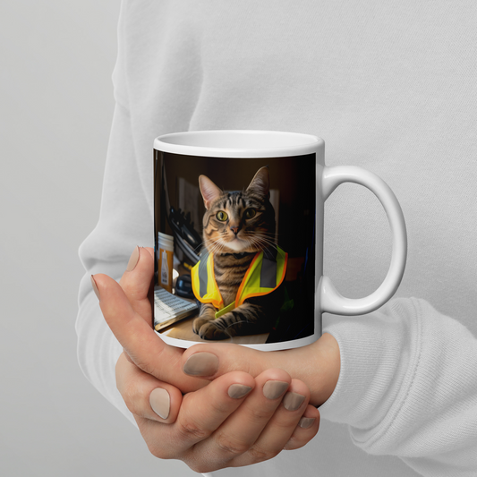 Domestic Shorthair Engineer White glossy mug