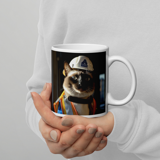 Siamese Engineer White glossy mug