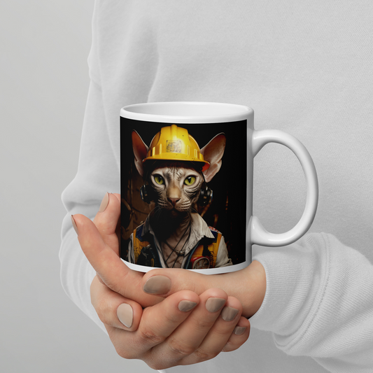 Sphynx Engineer White glossy mug