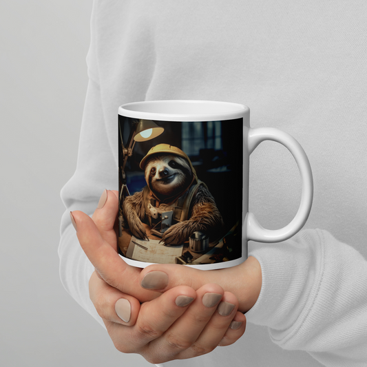 Sloth Engineer White glossy mug