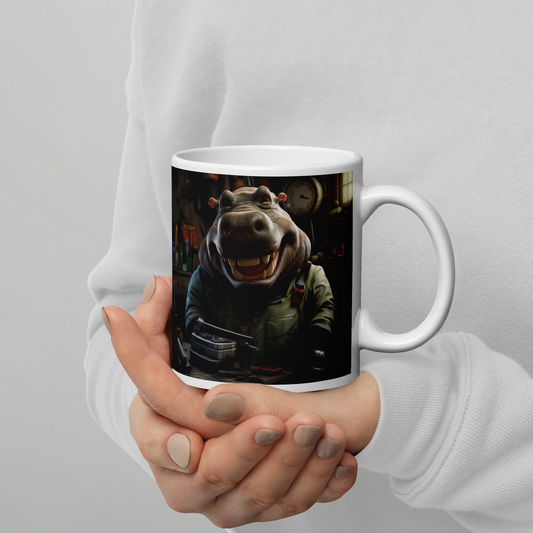 Hippo Engineer White glossy mug
