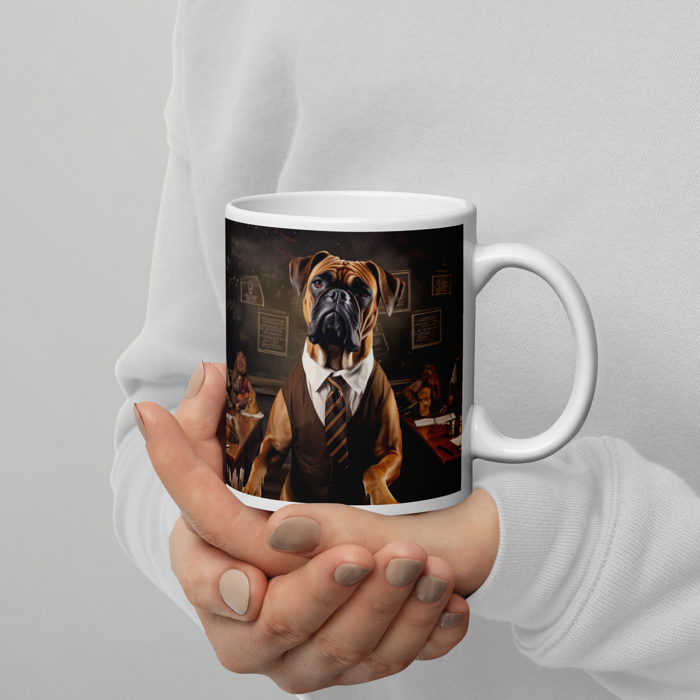 Boxer Teacher White glossy mug