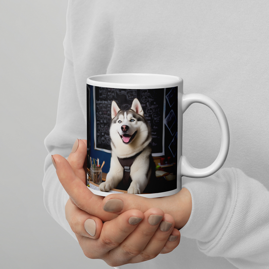 Siberian Husky Teacher White glossy mug