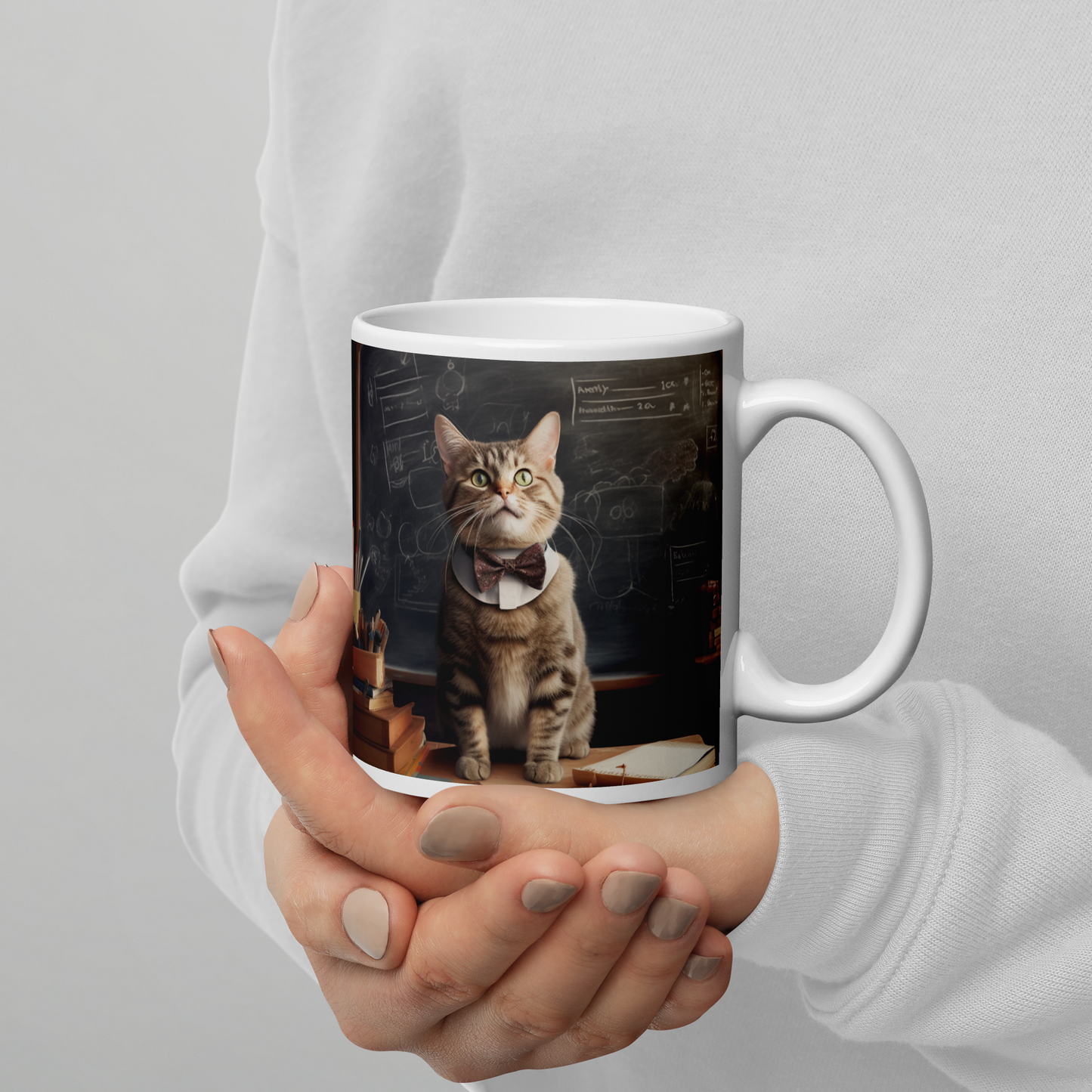 Domestic Shorthair Teacher White glossy mug