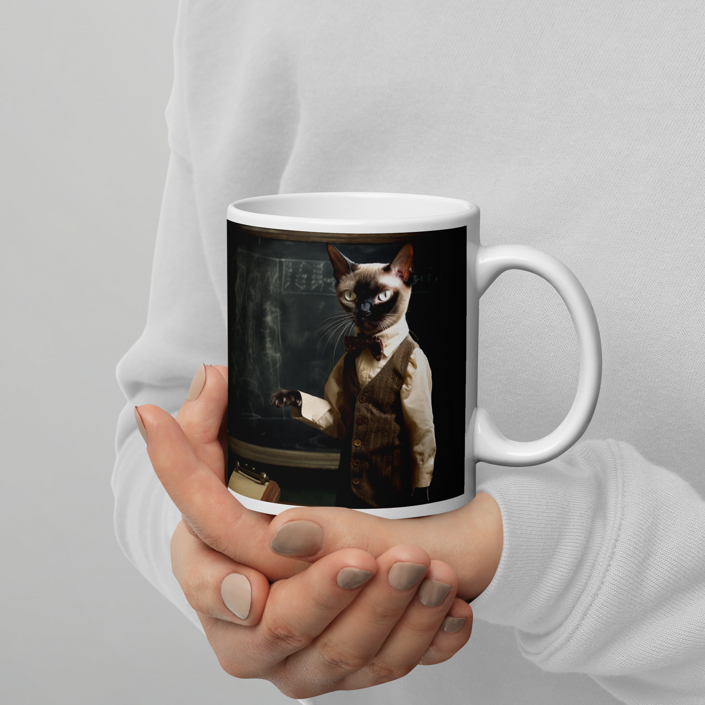 Siamese Teacher White glossy mug