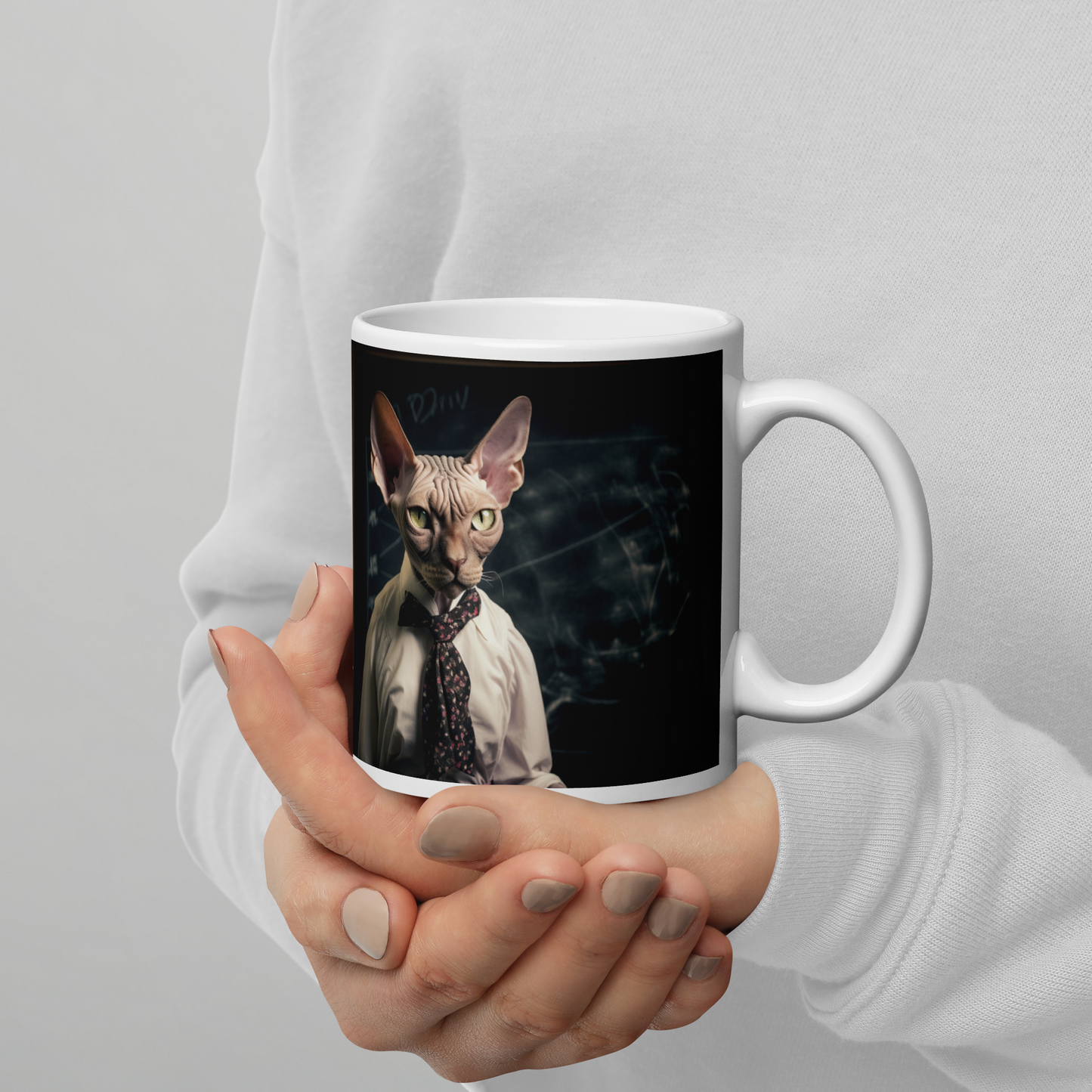 Sphynx Teacher White glossy mug