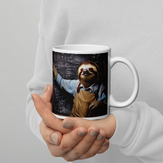 Sloth Teacher White glossy mug