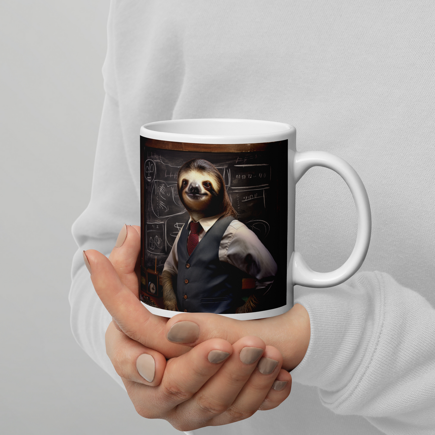 Sloth Teacher White glossy mug