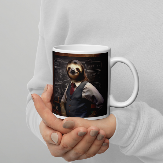 Sloth Teacher White glossy mug