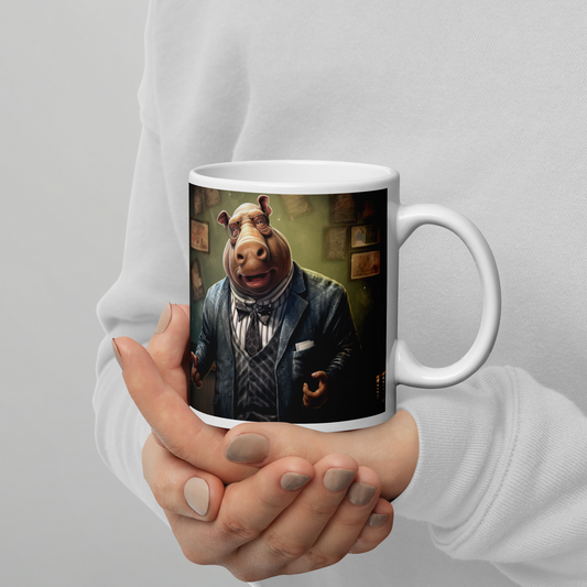 Hippo Teacher White glossy mug