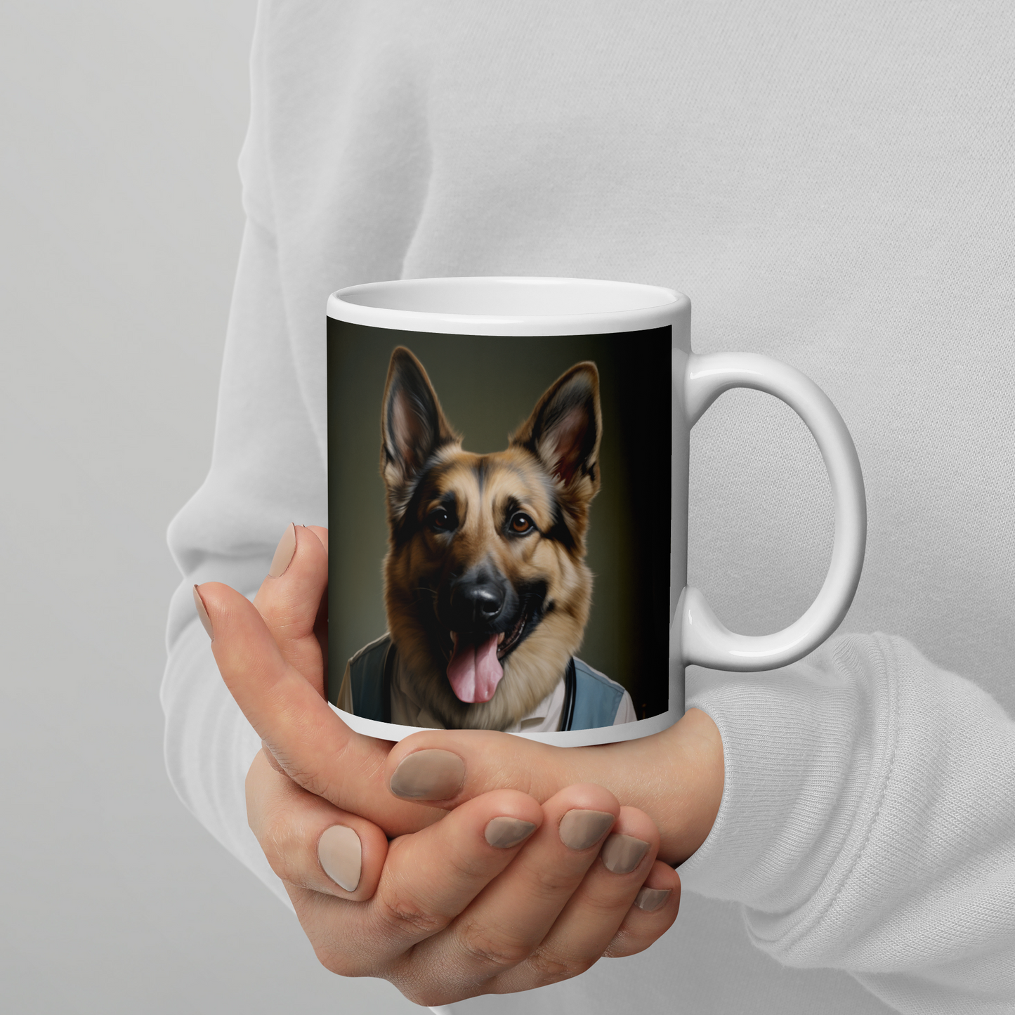 German Shepherd Nurse White glossy mug