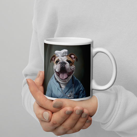 Bulldog Nurse White glossy mug