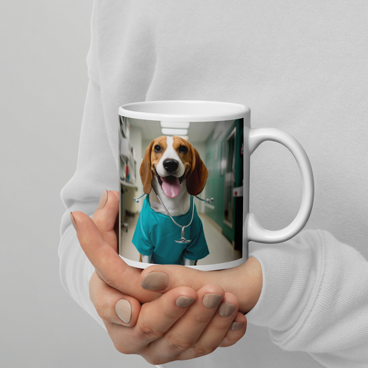 Beagle Nurse White glossy mug