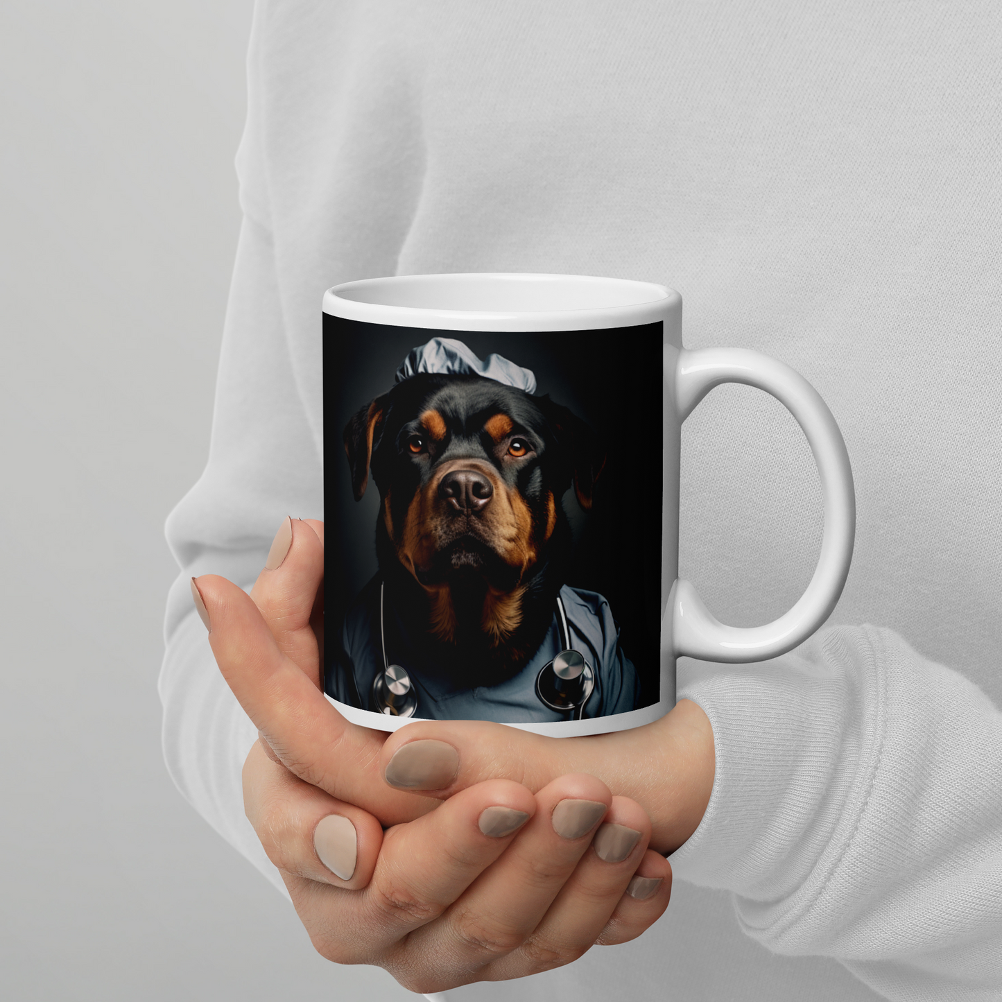 Rottweiler Nurse White glossy mug