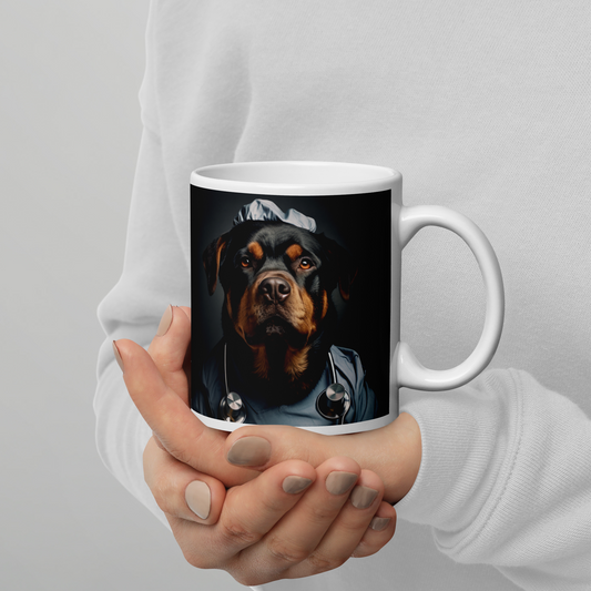 Rottweiler Nurse White glossy mug
