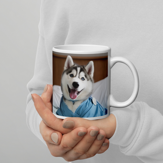Siberian Husky Nurse White glossy mug