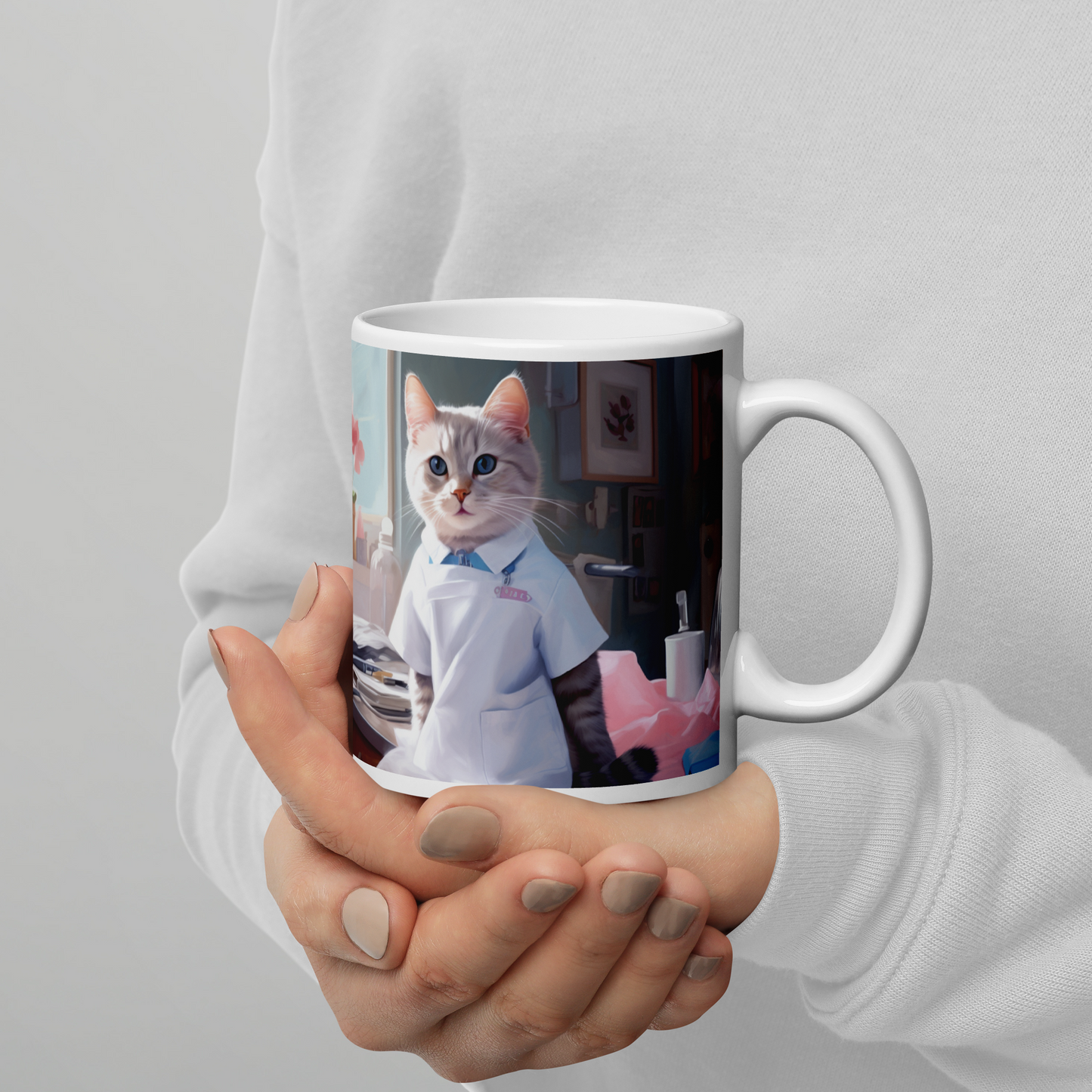 Domestic Shorthair Nurse White glossy mug