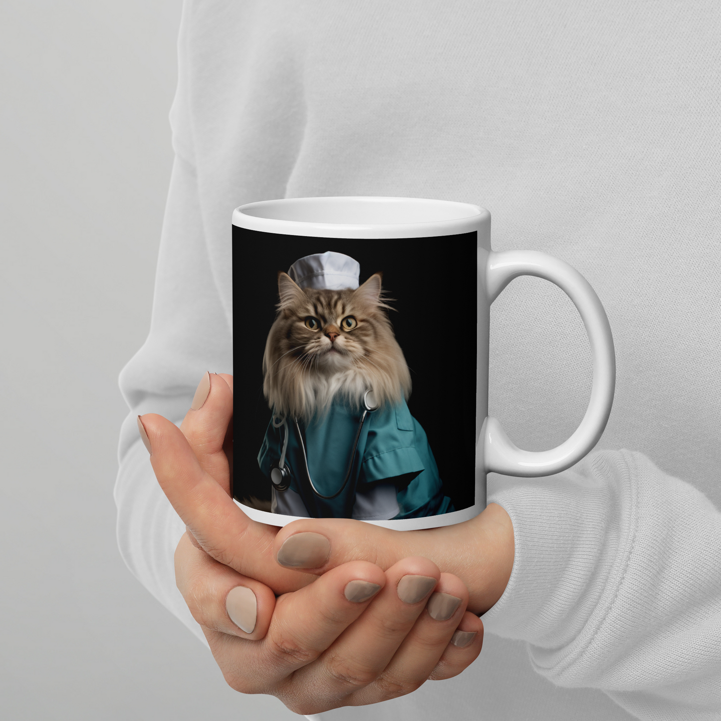 Maine Coon Nurse White glossy mug