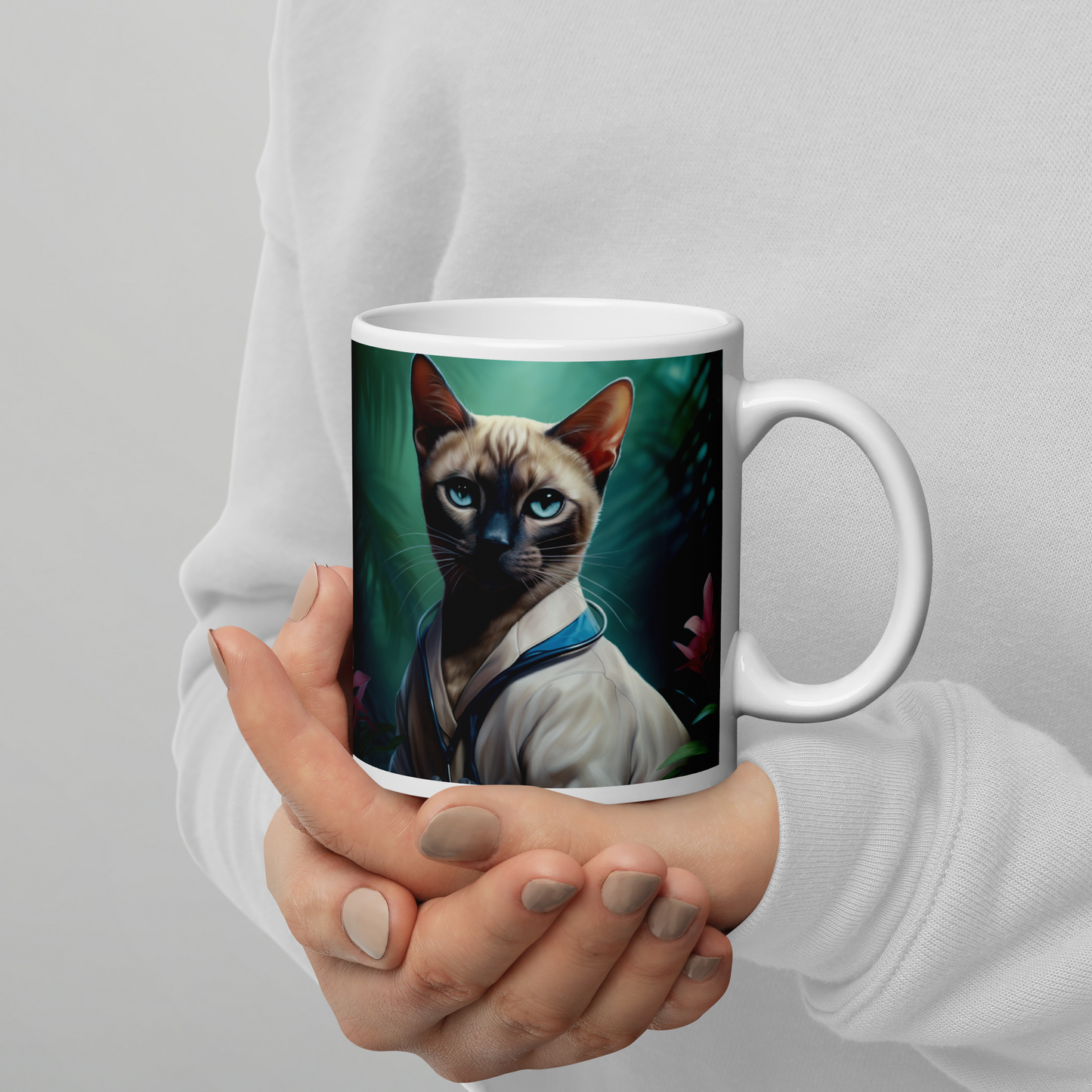 Siamese Nurse White glossy mug