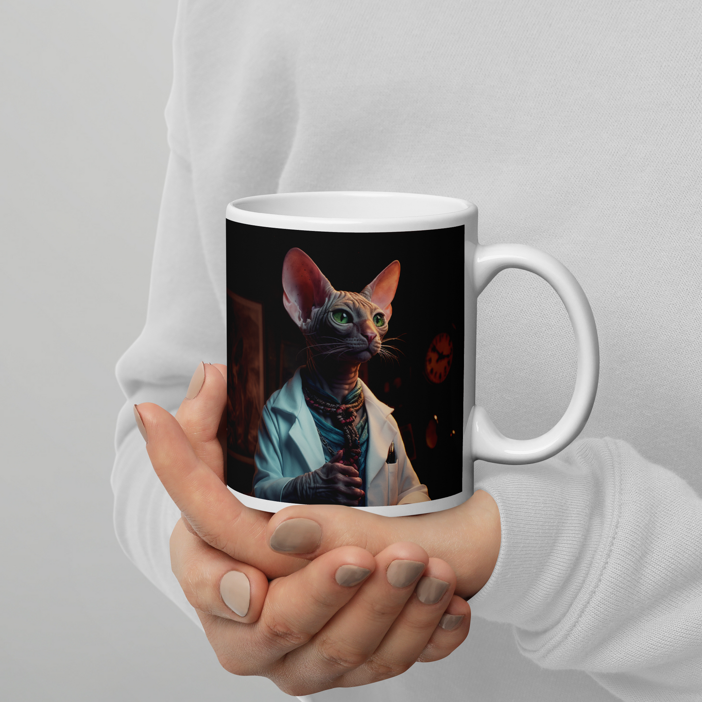 Sphynx Nurse White glossy mug