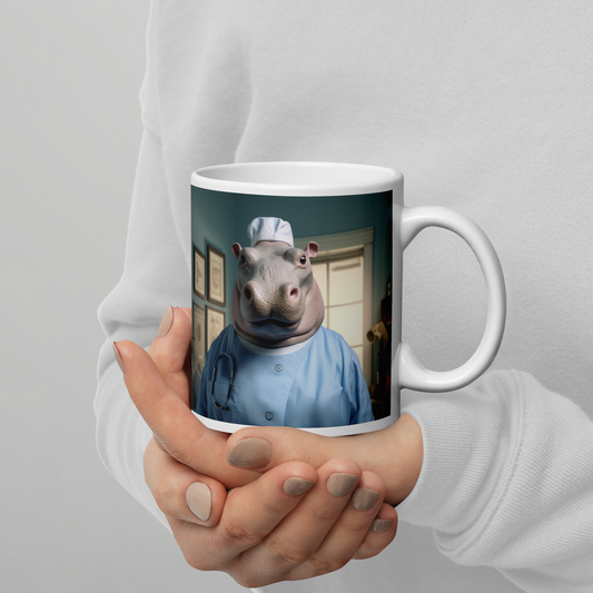 Hippo Nurse White glossy mug