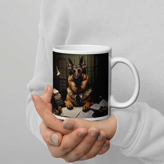 German Shepherd Accountant White glossy mug
