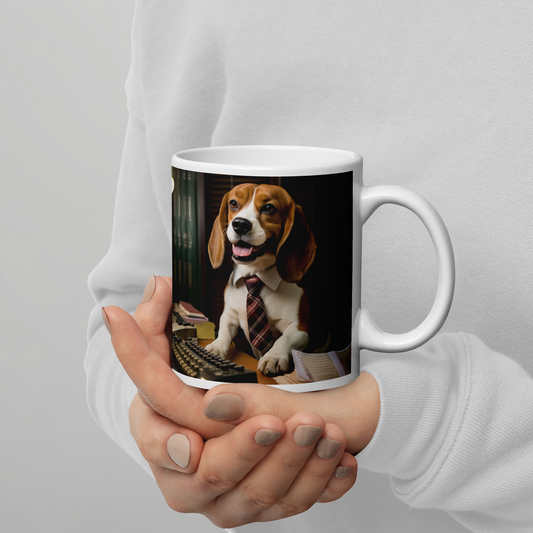 Beagle Accountant White glossy mug