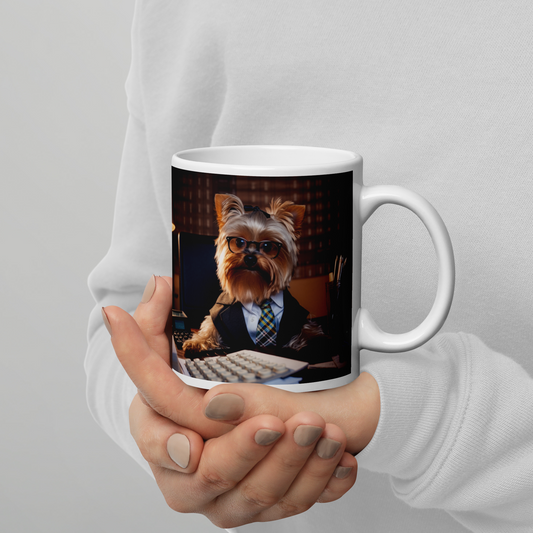 Yorkshire Terrier Accountant White glossy mug