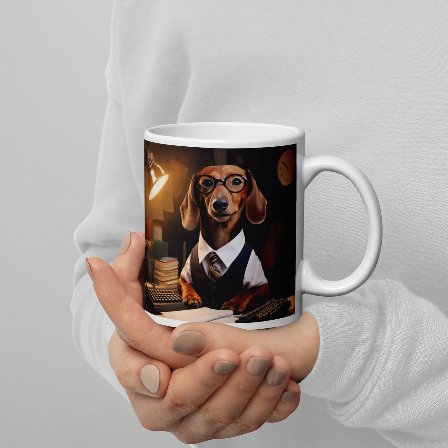 Dachshund Accountant White glossy mug