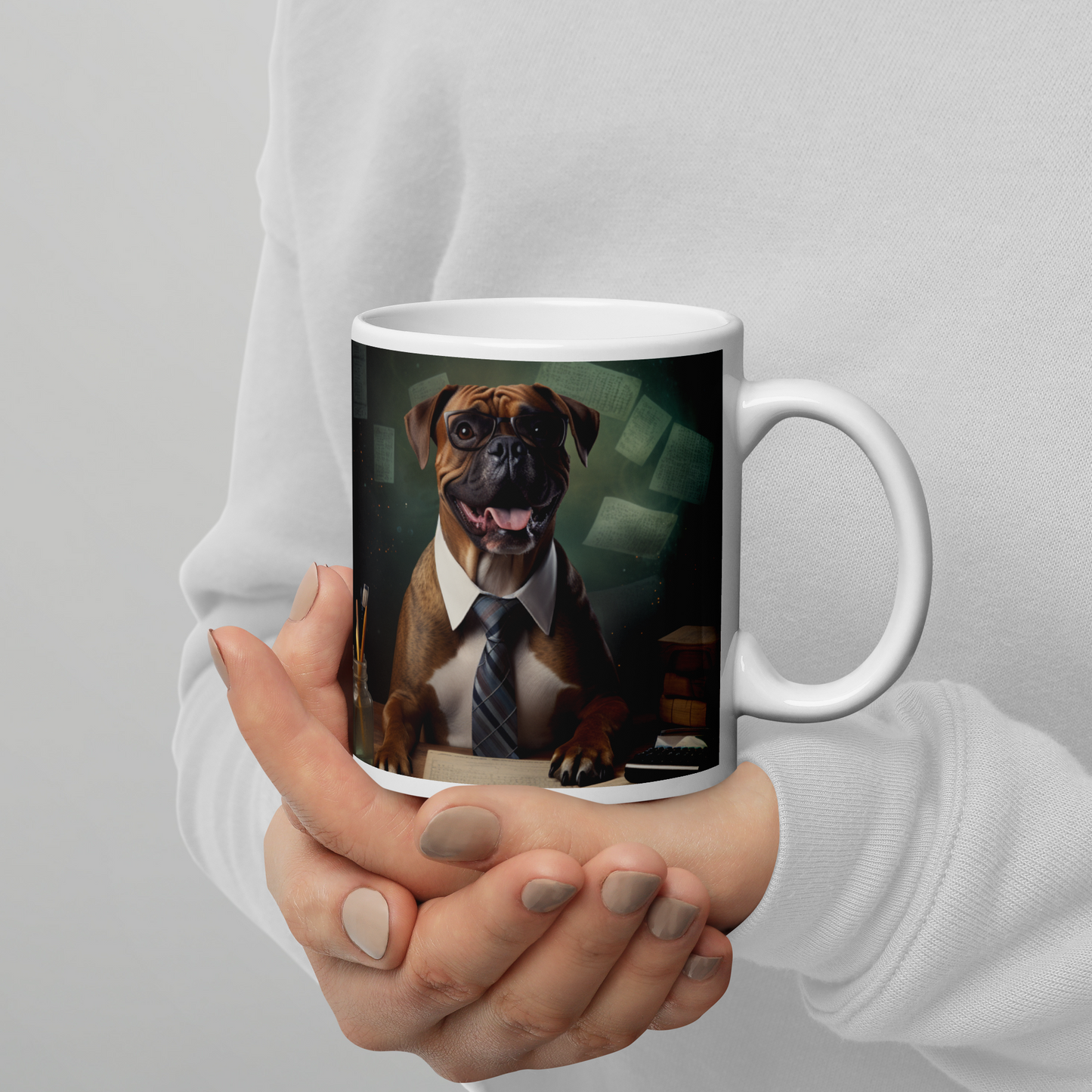 Boxer Accountant White glossy mug