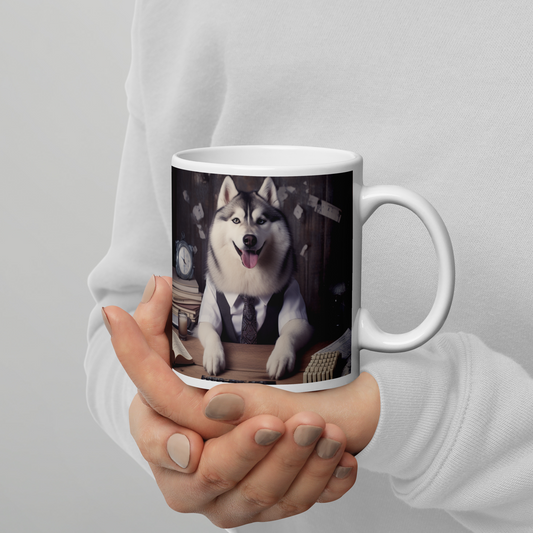 Siberian Husky Accountant White glossy mug