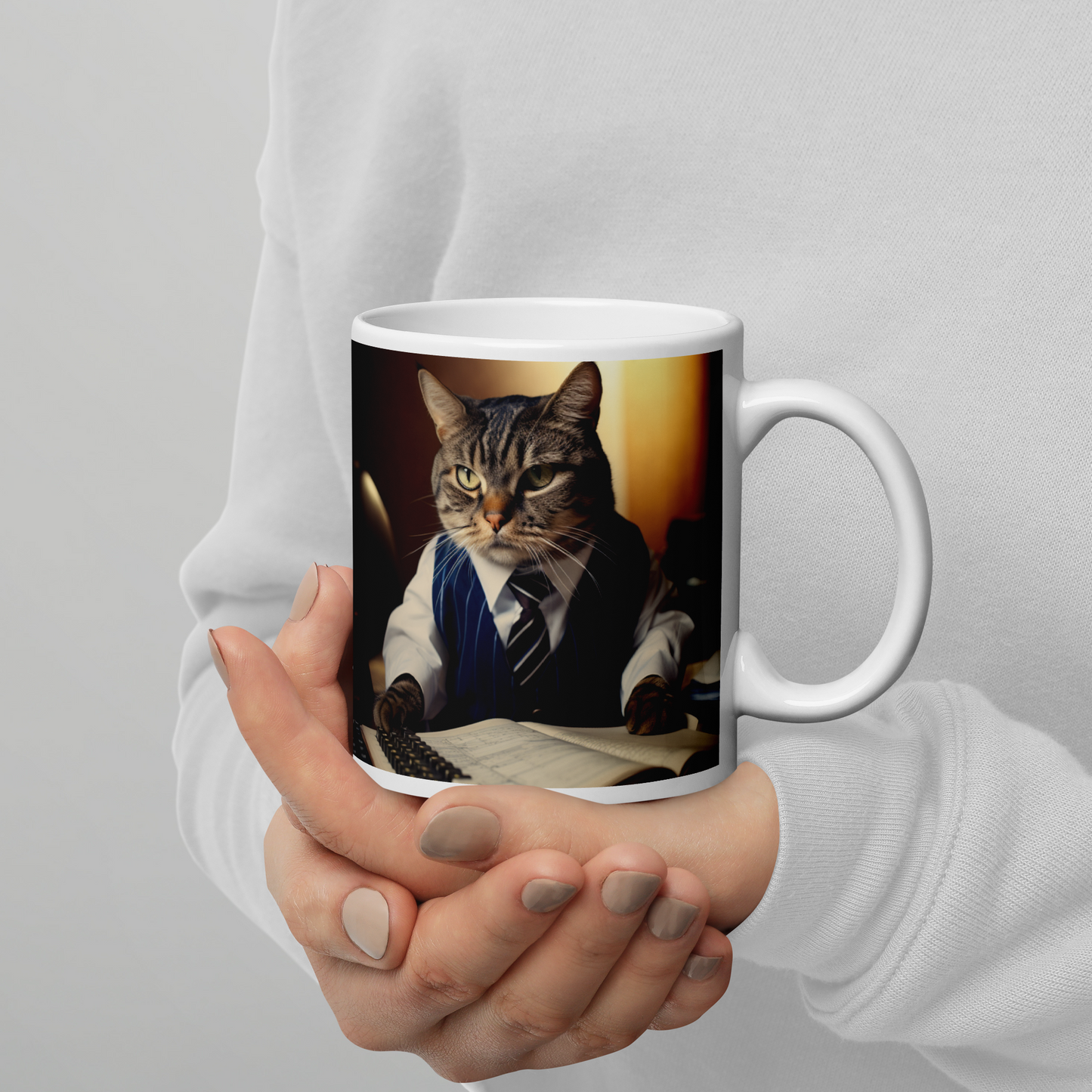 Domestic Shorthair Accountant White glossy mug