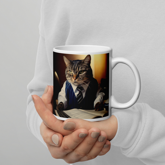 Domestic Shorthair Accountant White glossy mug