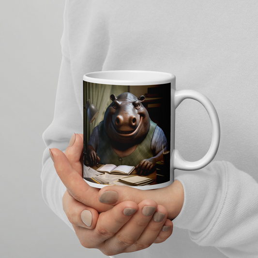 Hippo Accountant White glossy mug