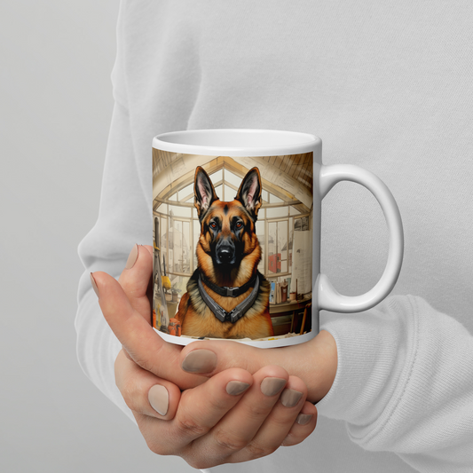 German Shepherd Architect White glossy mug