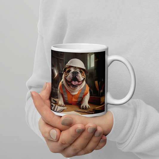 Bulldog Architect White glossy mug