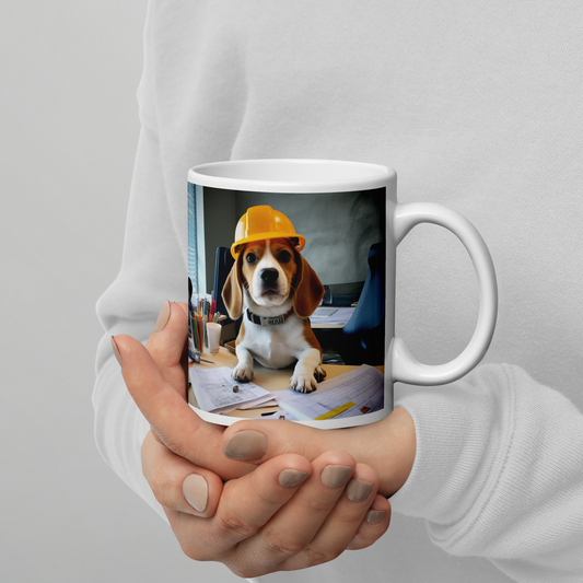 Beagle Architect White glossy mug