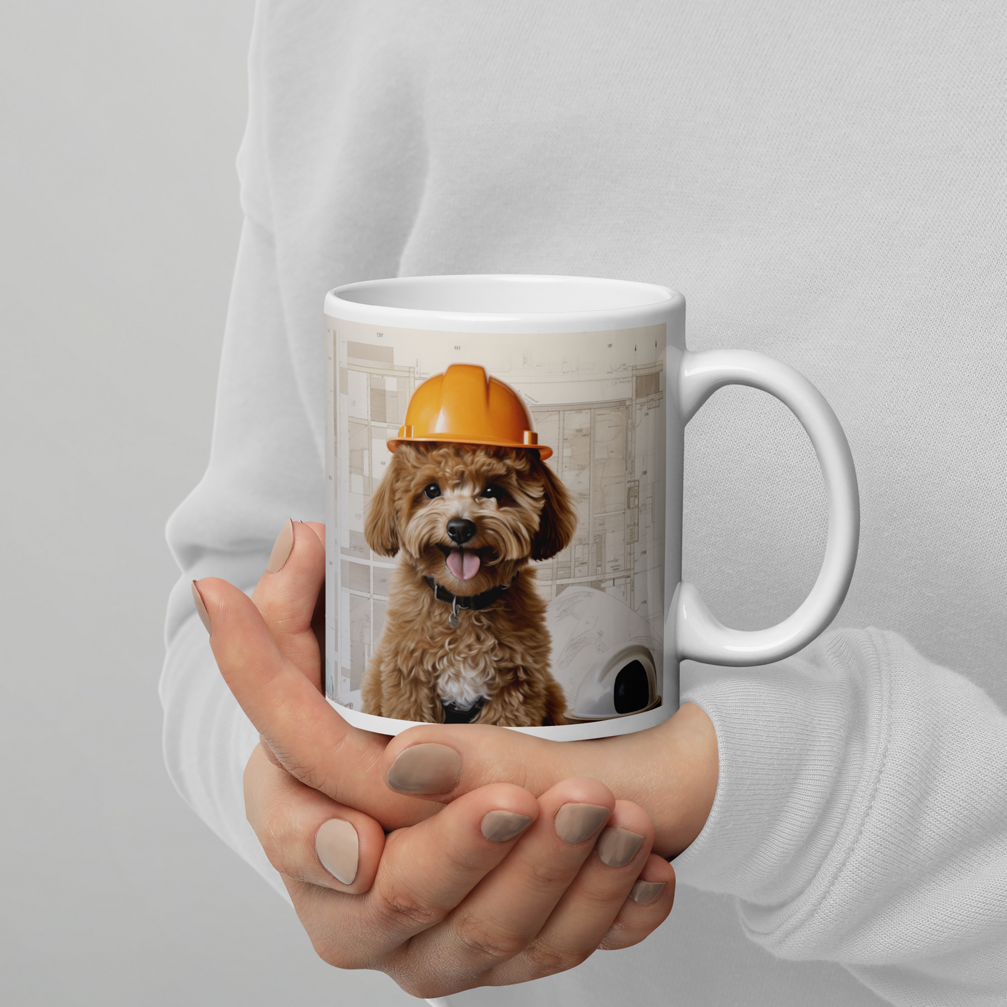 Poodle Architect White glossy mug