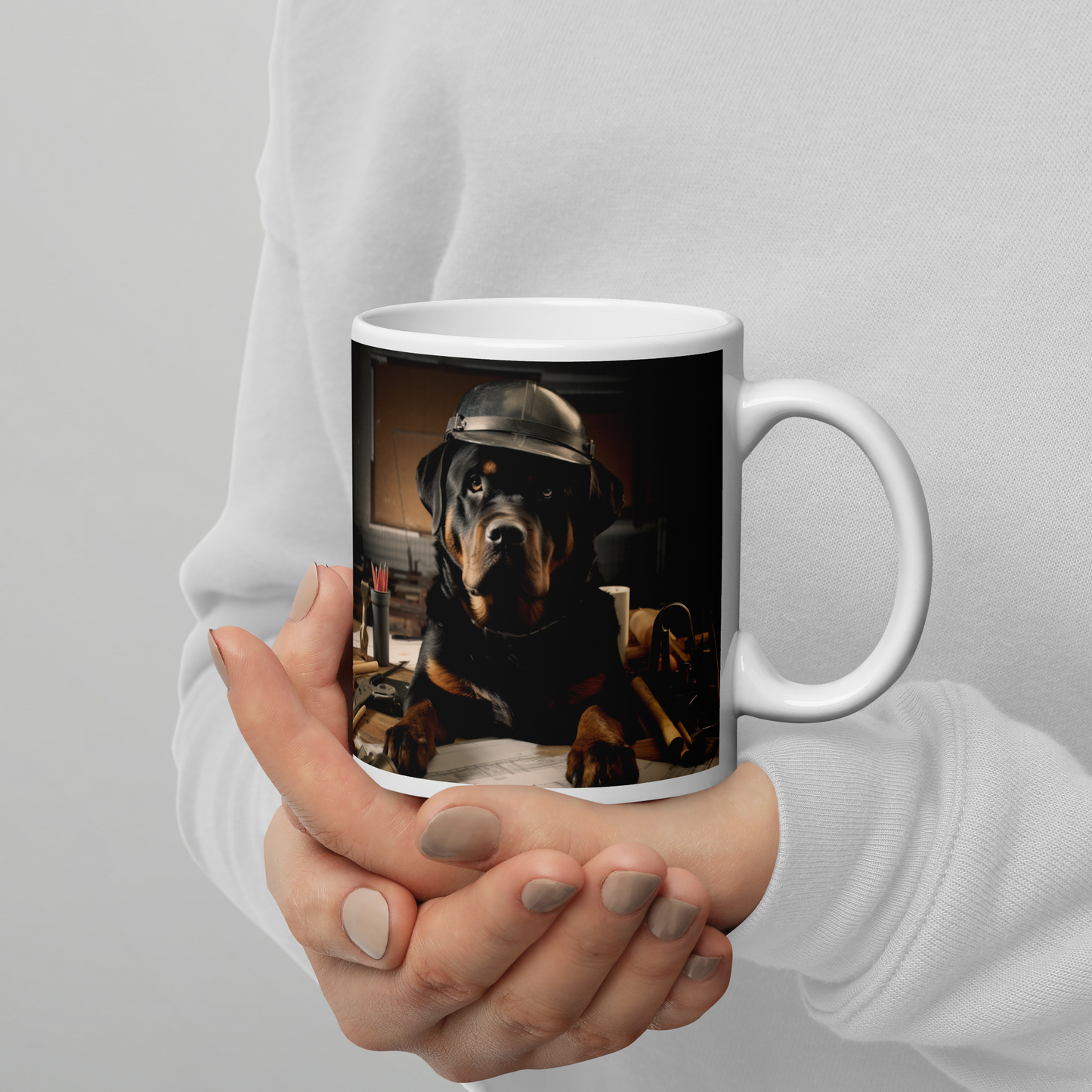 Rottweiler Architect White glossy mug