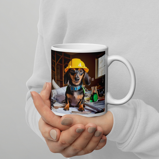 Dachshund Architect White glossy mug